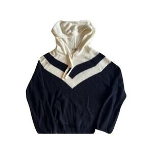Faherty Organic Cotton Cashmere Hoodie – Navy & Cream Chevron Pullover, Size S